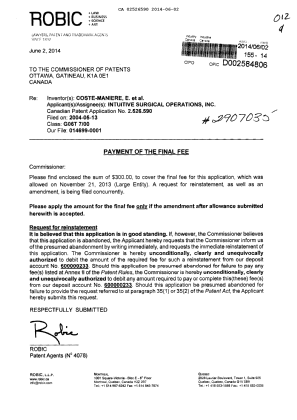 Document de brevet canadien 2526590. Correspondance 20140602. Image 1 de 2