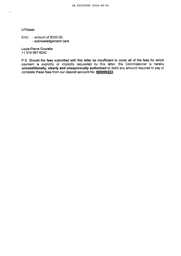 Document de brevet canadien 2526590. Correspondance 20140602. Image 2 de 2