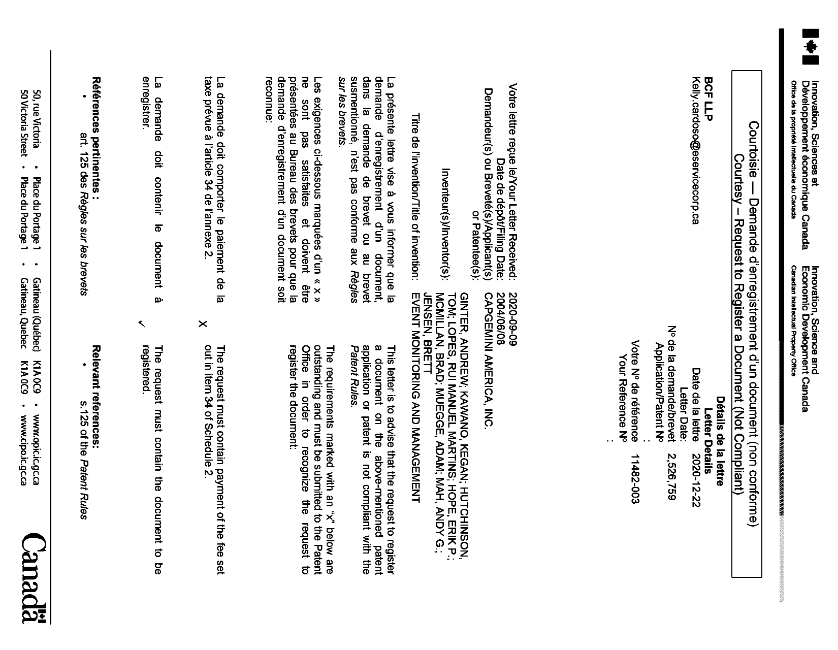 Canadian Patent Document 2526759. Office Letter 20201222. Image 1 of 2