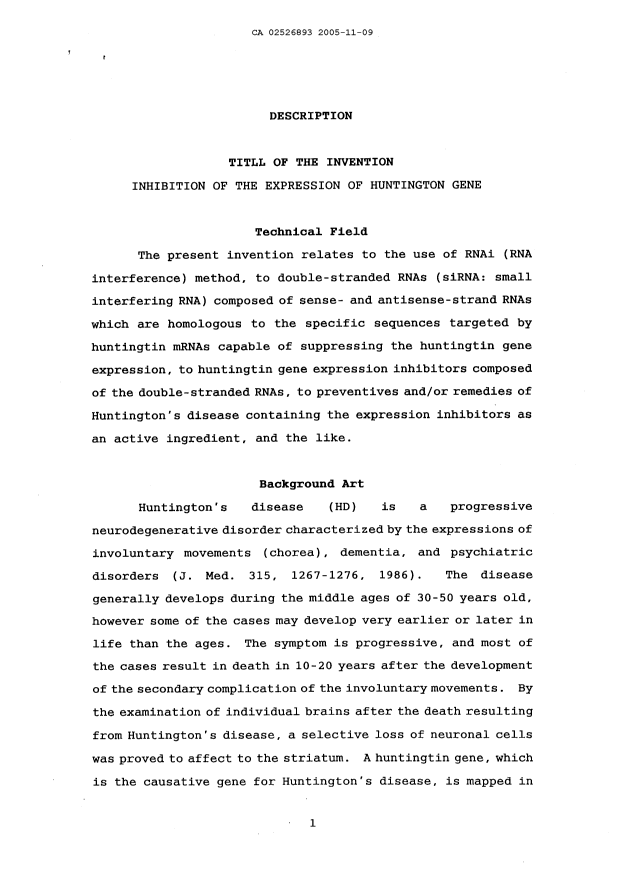Canadian Patent Document 2526893. Description 20090508. Image 1 of 28