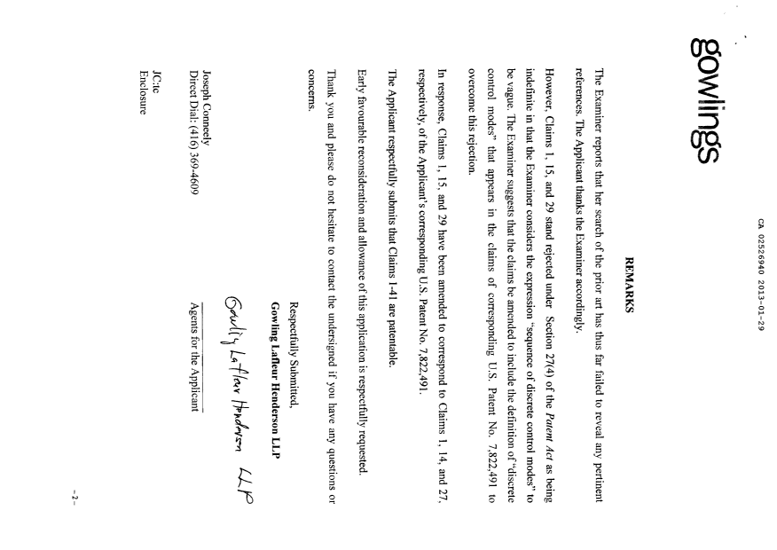 Document de brevet canadien 2526940. Poursuite-Amendment 20121229. Image 2 de 8