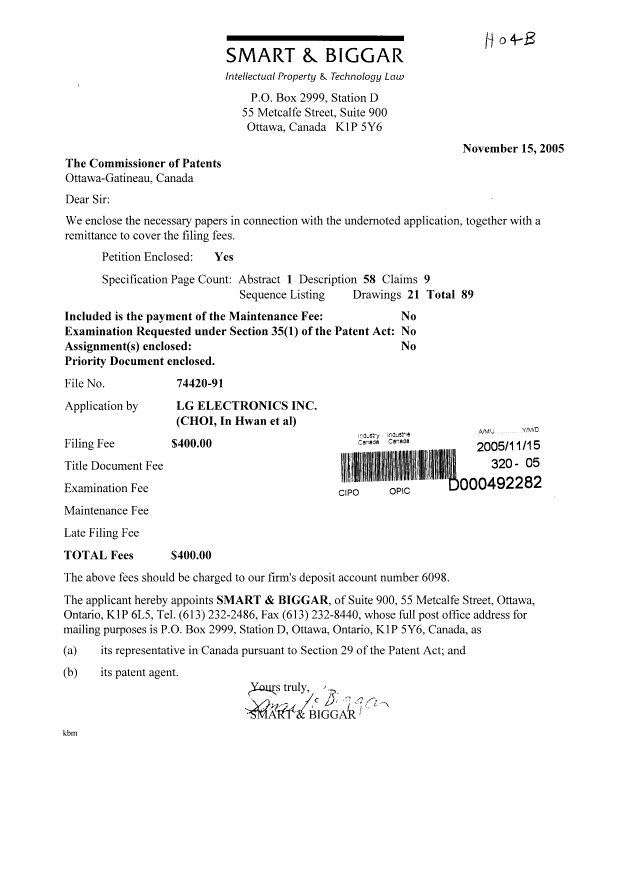 Canadian Patent Document 2527098. Assignment 20051115. Image 1 of 2