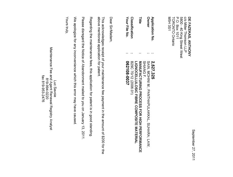 Canadian Patent Document 2527325. Correspondence 20101227. Image 1 of 1