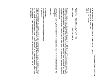 Document de brevet canadien 2527325. Correspondance 20131223. Image 1 de 1