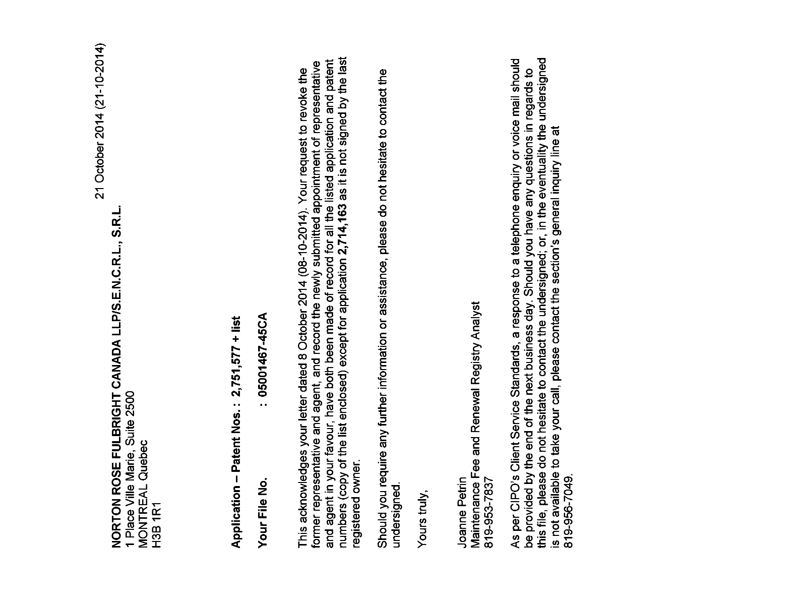 Canadian Patent Document 2527325. Correspondence 20131223. Image 1 of 1