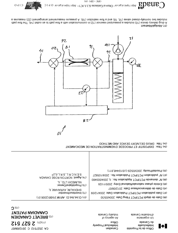 Canadian Patent Document 2527512. Cover Page 20120713. Image 1 of 2