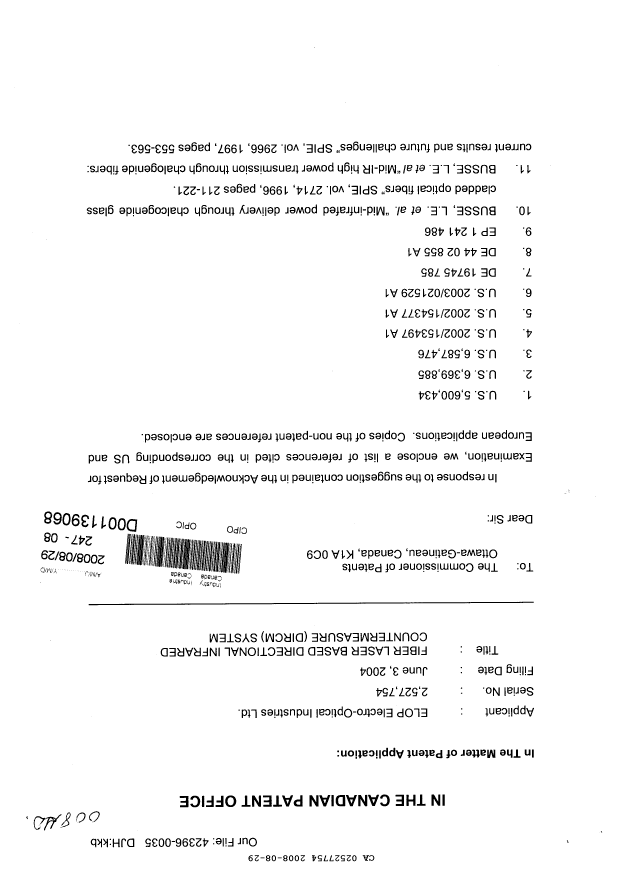Canadian Patent Document 2527754. Prosecution-Amendment 20080829. Image 1 of 2