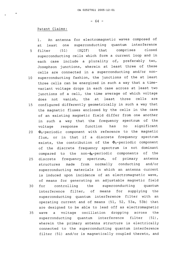 Document de brevet canadien 2527911. Revendications 20051201. Image 1 de 9
