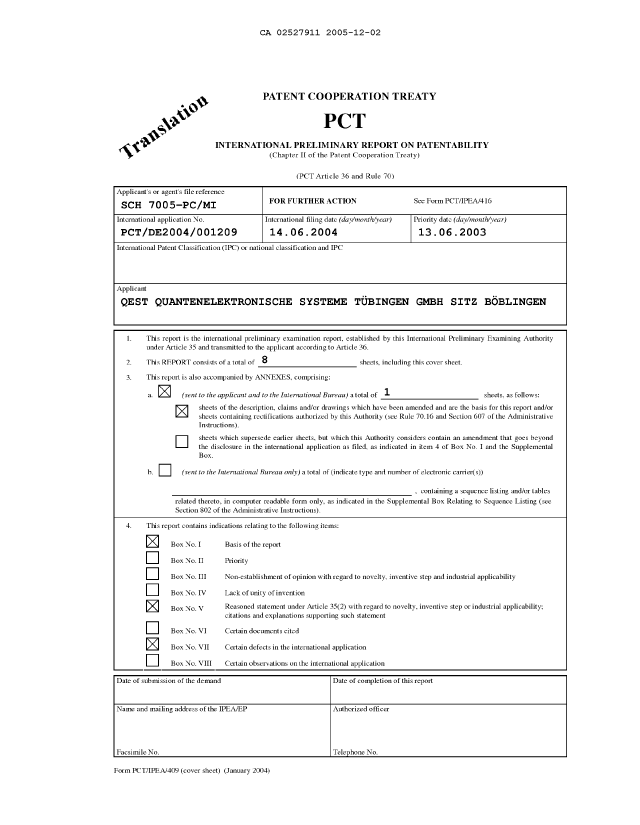 Canadian Patent Document 2527911. PCT 20051202. Image 1 of 8