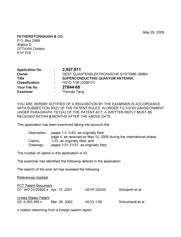 Canadian Patent Document 2527911. Prosecution-Amendment 20090529. Image 1 of 3