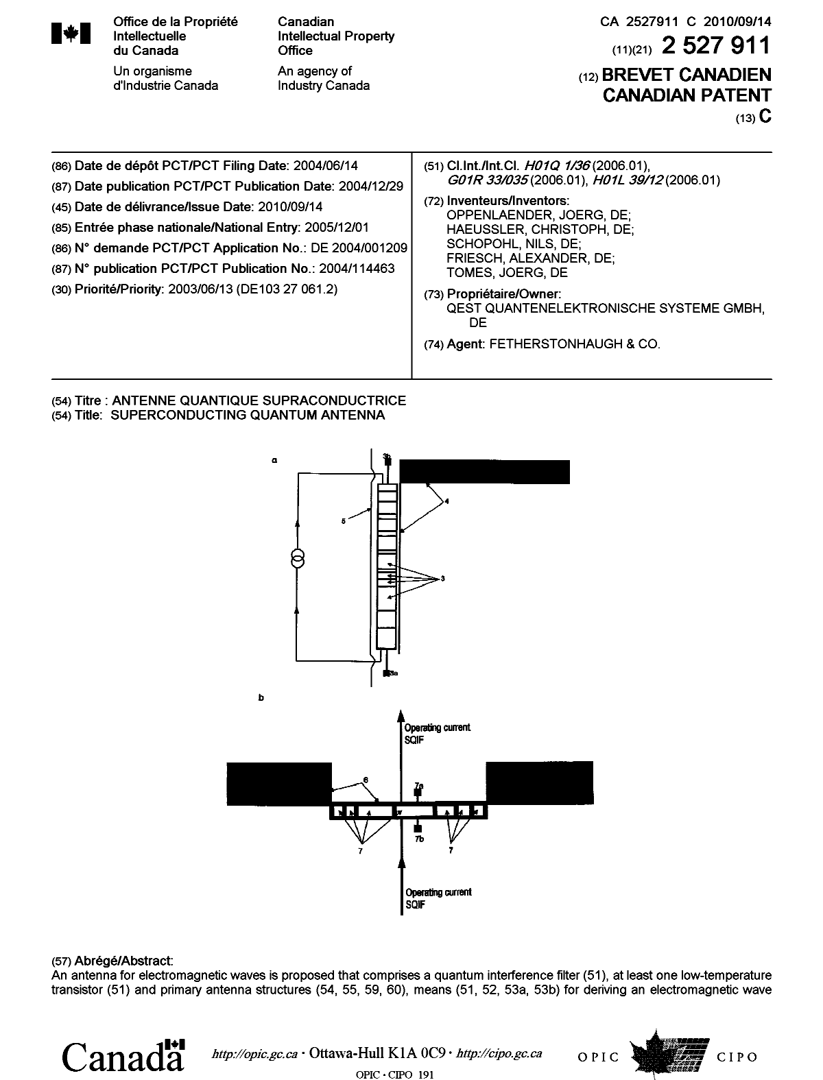 Canadian Patent Document 2527911. Cover Page 20100826. Image 1 of 2