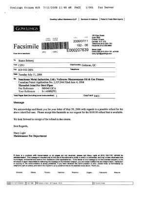 Document de brevet canadien 2527944. Correspondance 20060711. Image 1 de 1