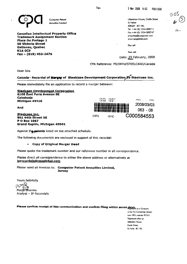 Document de brevet canadien 2528041. Cession 20080303. Image 1 de 8