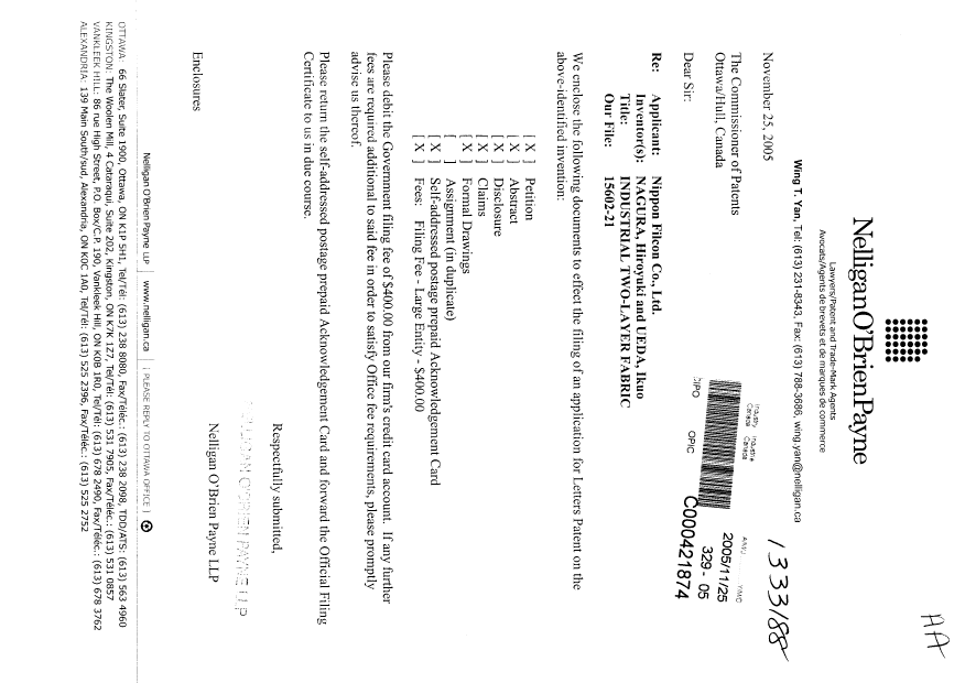 Document de brevet canadien 2528209. Cession 20051125. Image 1 de 4