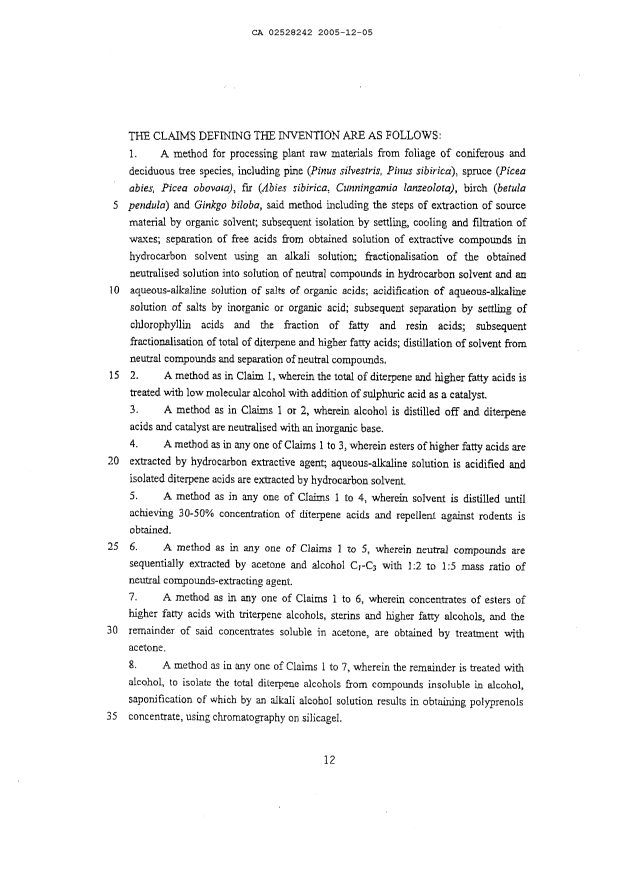 Document de brevet canadien 2528242. Revendications 20051205. Image 1 de 2