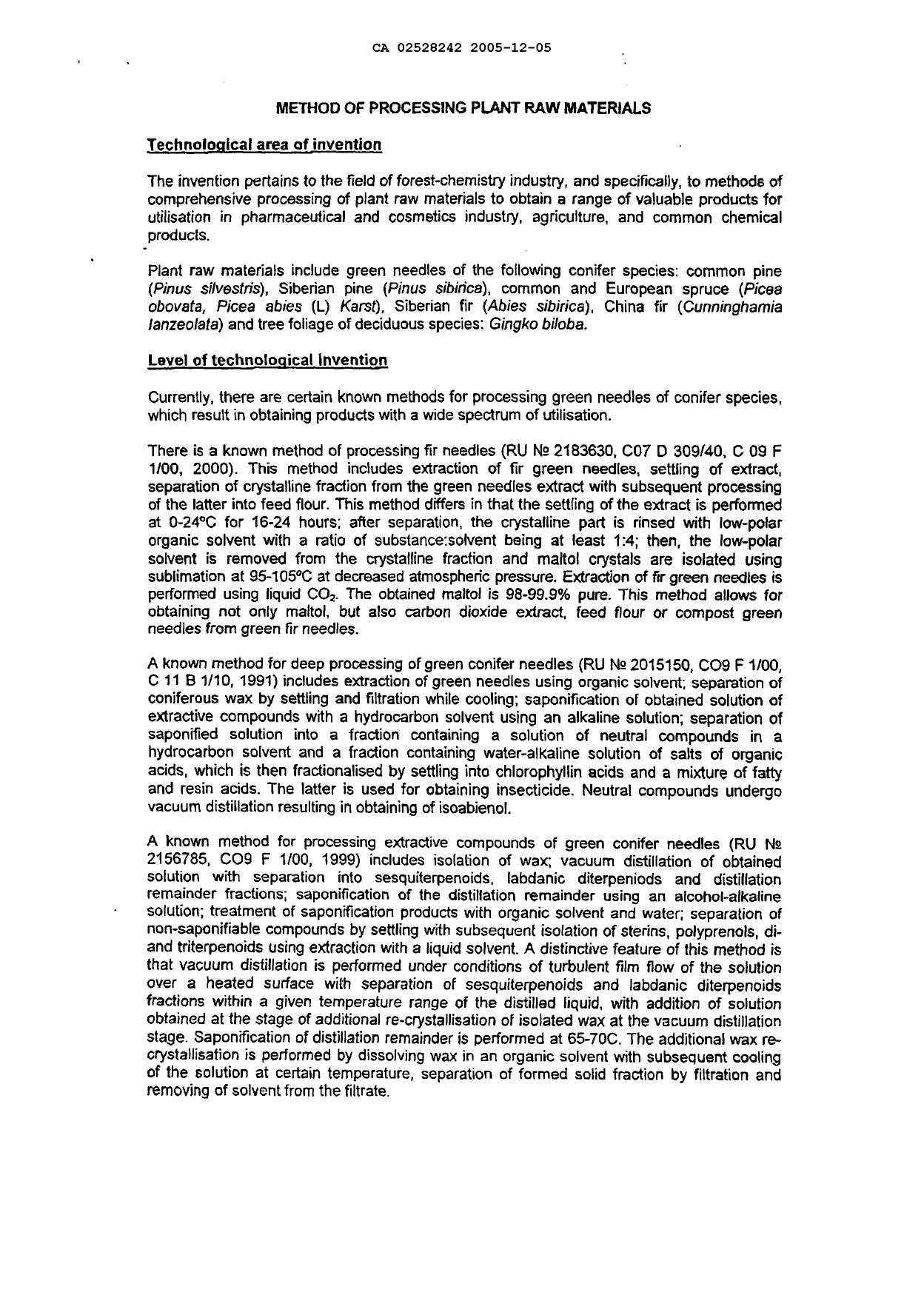 Canadian Patent Document 2528242. Description 20051205. Image 1 of 11