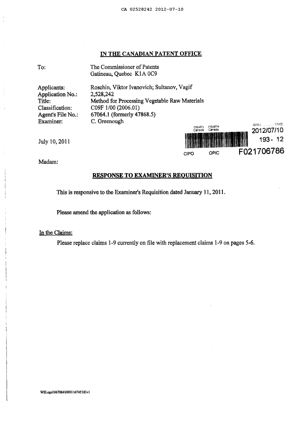 Canadian Patent Document 2528242. Prosecution-Amendment 20120710. Image 2 of 10