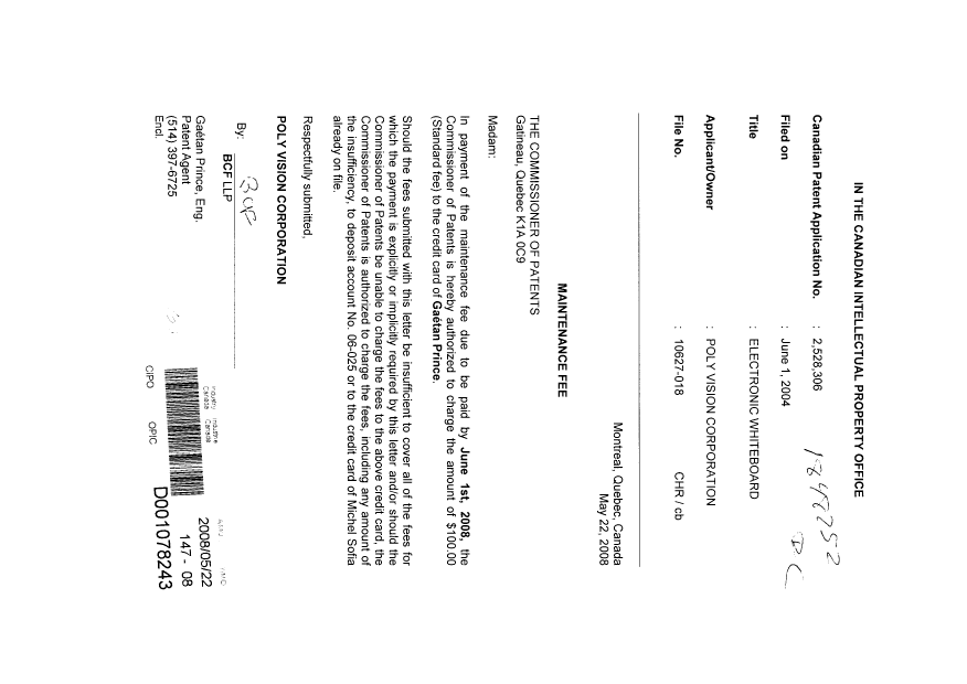 Document de brevet canadien 2528306. Taxes 20071222. Image 1 de 1