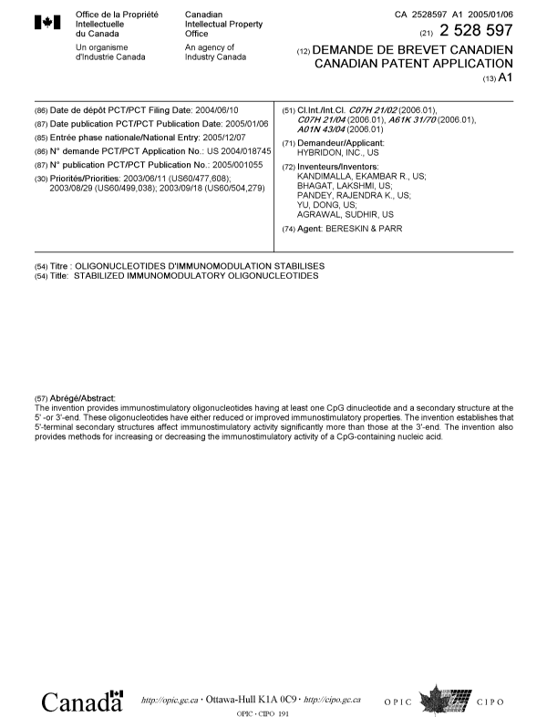 Document de brevet canadien 2528597. Page couverture 20051212. Image 1 de 1