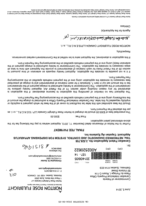 Canadian Patent Document 2528708. Correspondence 20140605. Image 1 of 1