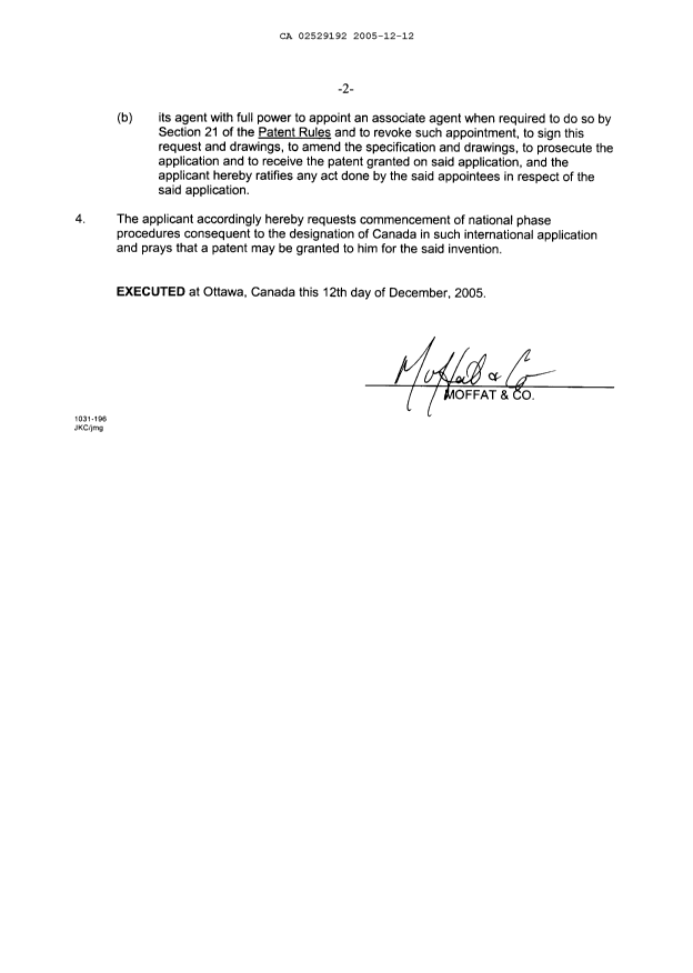 Document de brevet canadien 2529192. Cession 20051212. Image 3 de 3