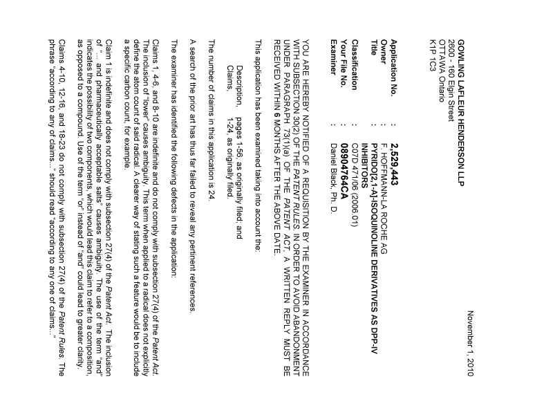 Document de brevet canadien 2529443. Poursuite-Amendment 20101101. Image 1 de 2