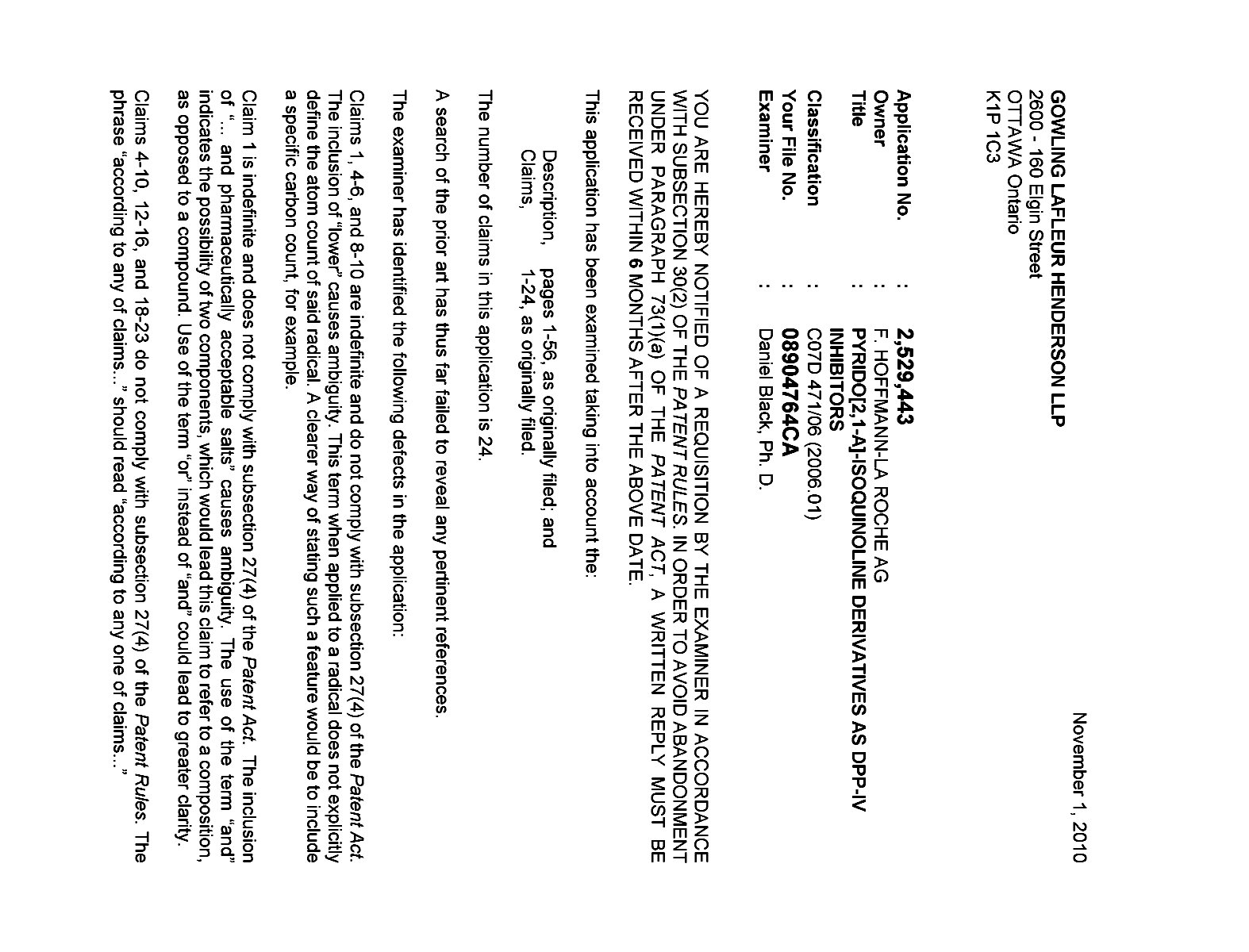 Canadian Patent Document 2529443. Prosecution-Amendment 20101101. Image 1 of 2