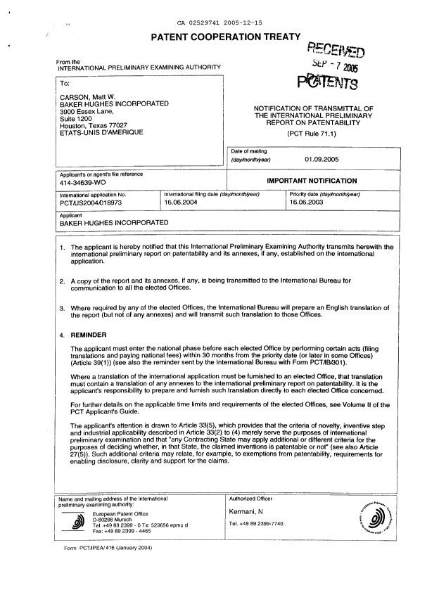 Document de brevet canadien 2529741. PCT 20051215. Image 2 de 16