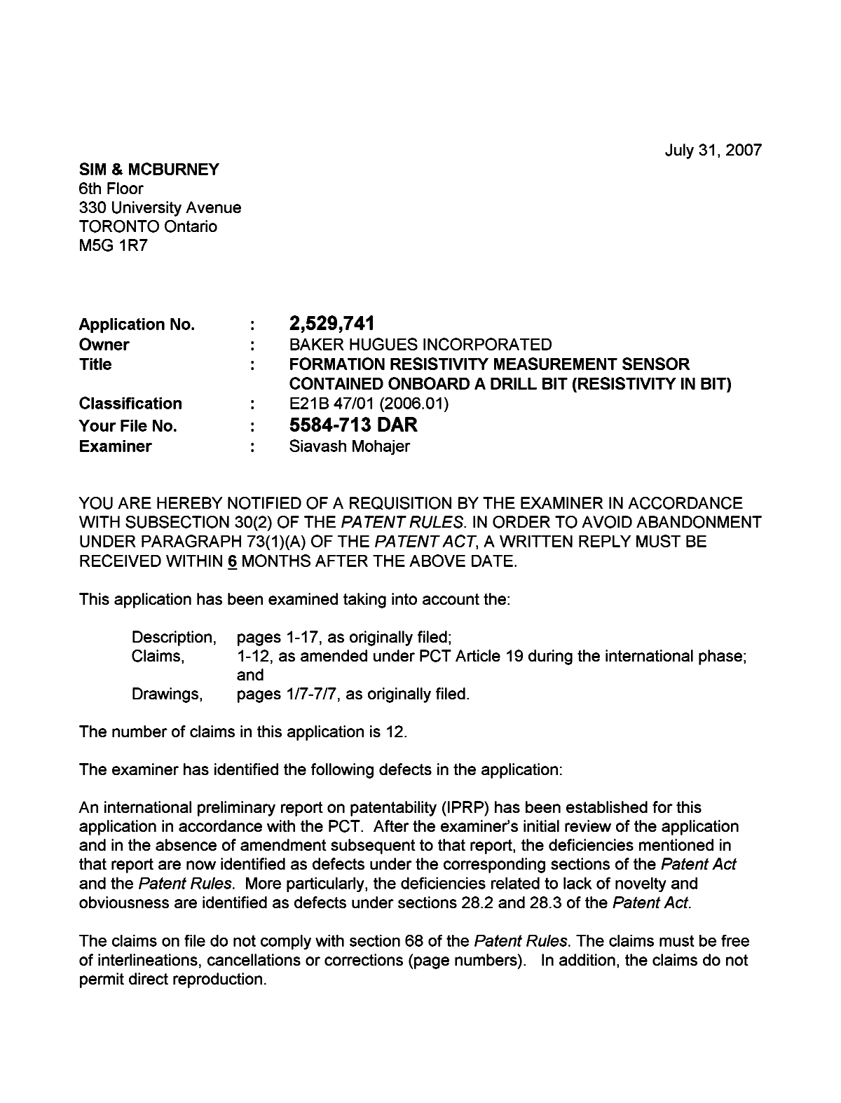 Document de brevet canadien 2529741. Poursuite-Amendment 20070731. Image 1 de 2