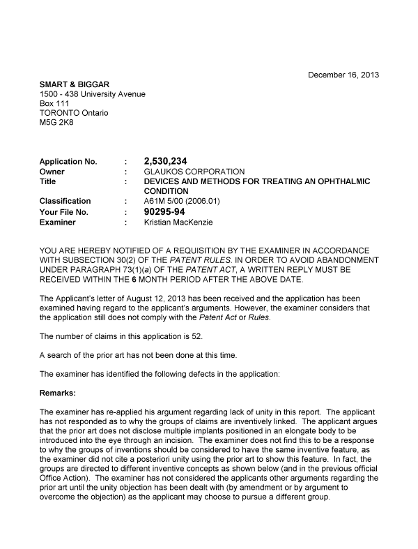 Document de brevet canadien 2530234. Poursuite-Amendment 20121216. Image 1 de 2