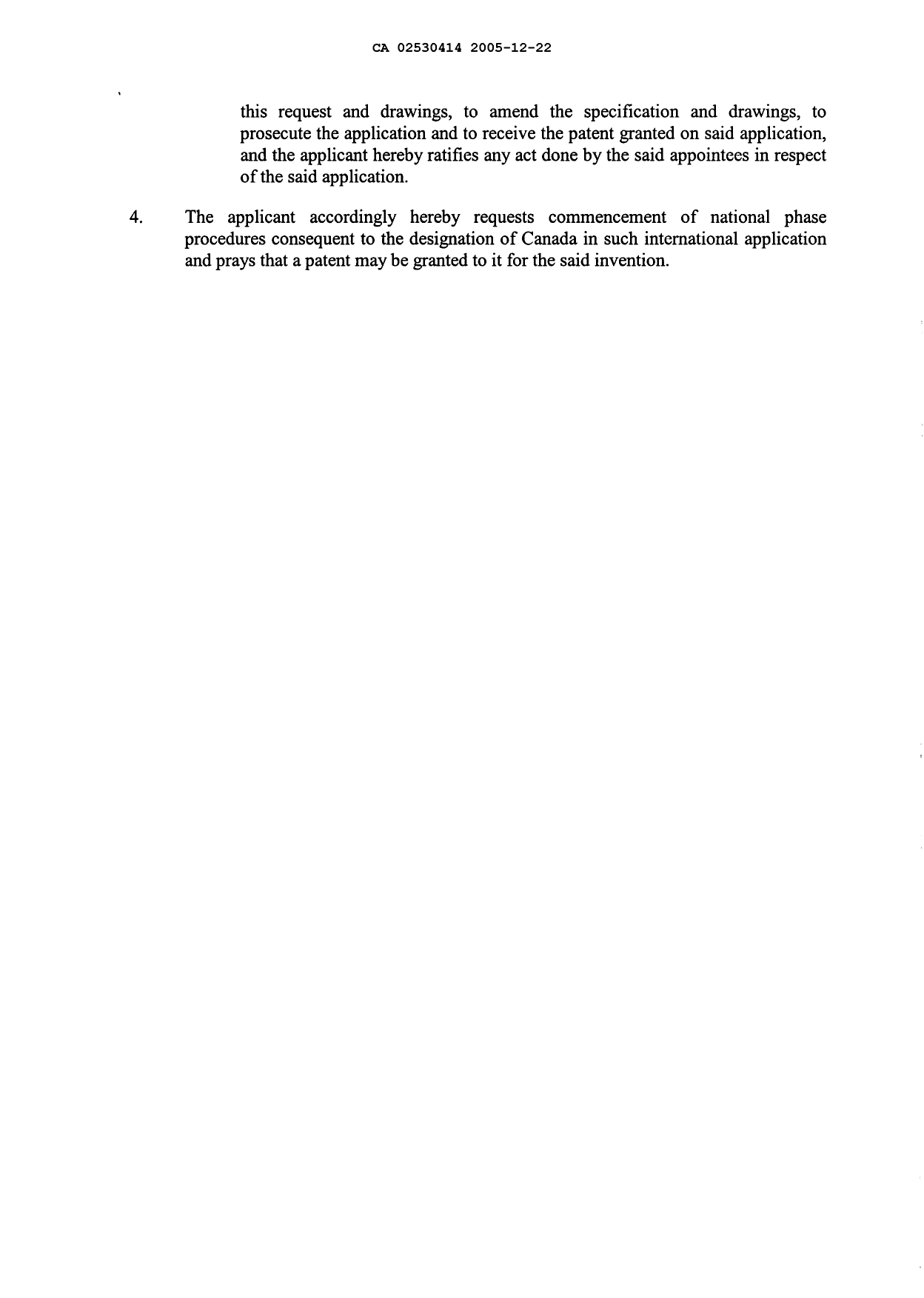 Document de brevet canadien 2530414. Cession 20051222. Image 4 de 4