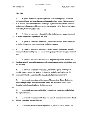 Document de brevet canadien 2530653. Revendications 20041223. Image 1 de 5