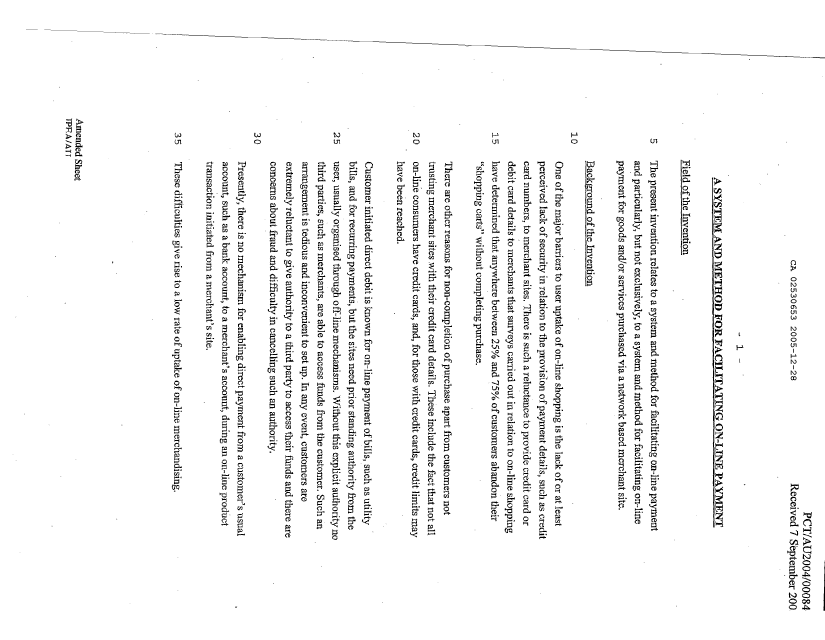 Document de brevet canadien 2530653. Description 20041228. Image 1 de 18
