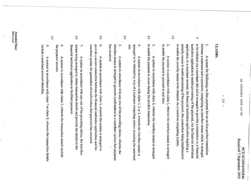 Document de brevet canadien 2530653. Revendications 20041228. Image 1 de 5
