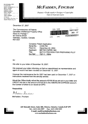 Document de brevet canadien 2530704. Correspondance 20071227. Image 1 de 1