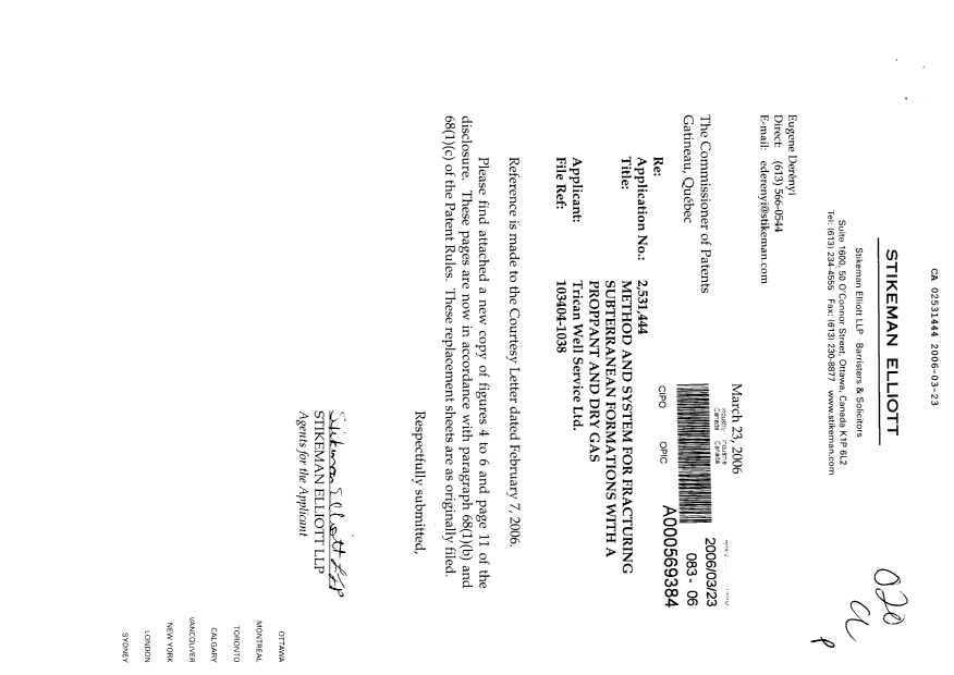 Canadian Patent Document 2531444. Correspondence 20060323. Image 1 of 5