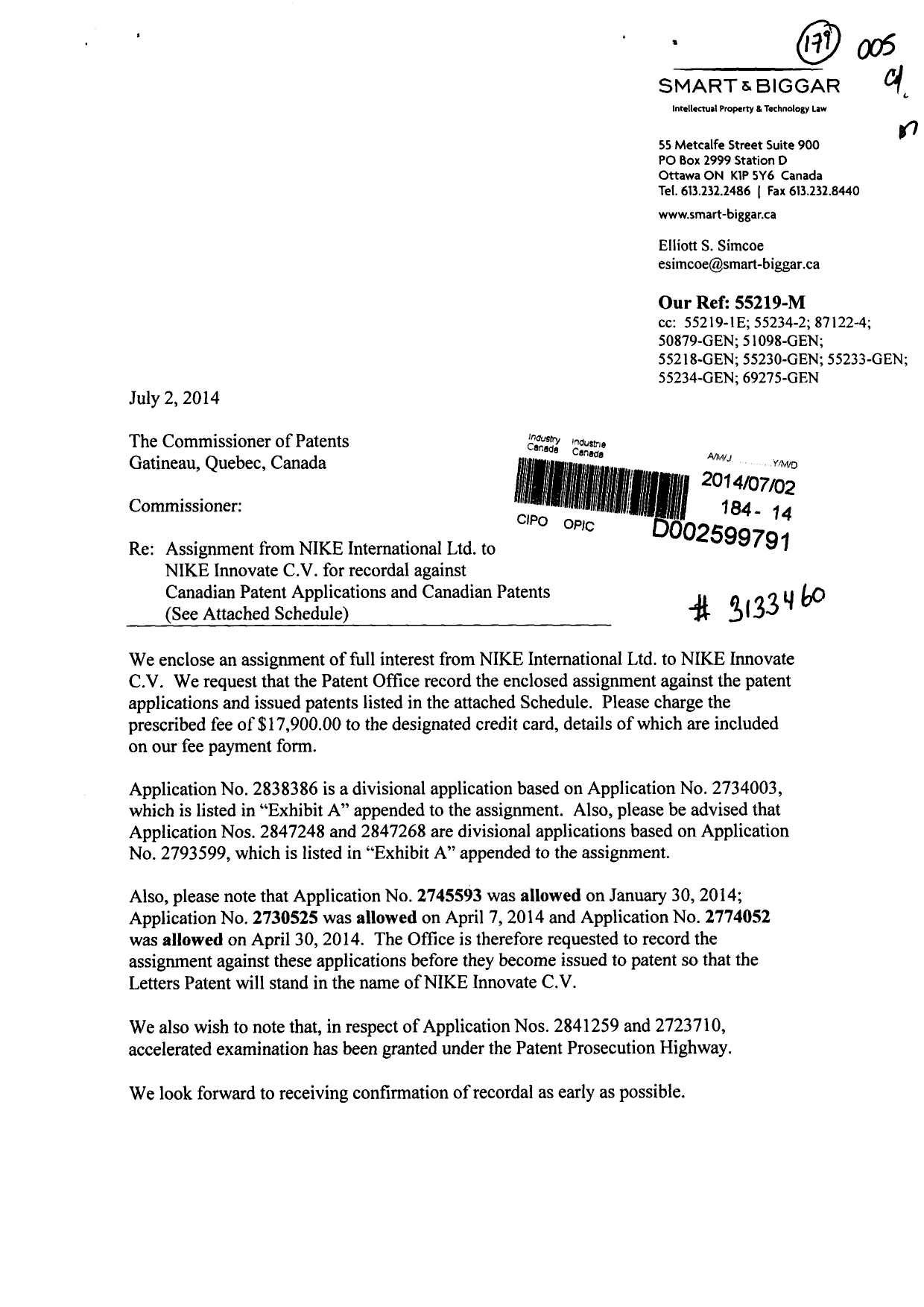 Document de brevet canadien 2531720. Cession 20140702. Image 1 de 20