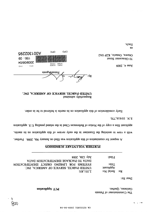 Document de brevet canadien 2531851. Poursuite-Amendment 20081204. Image 1 de 1
