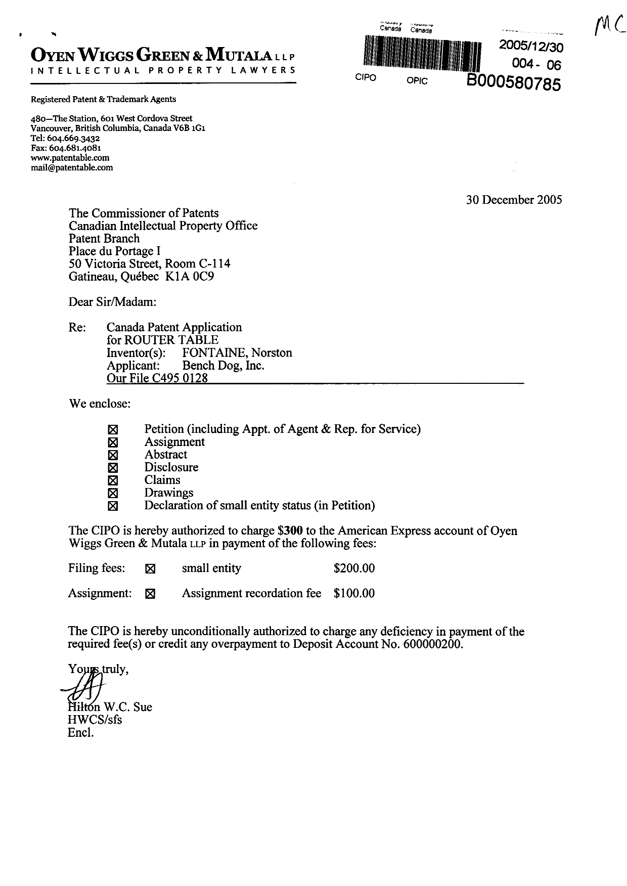 Document de brevet canadien 2531910. Cession 20051230. Image 1 de 4