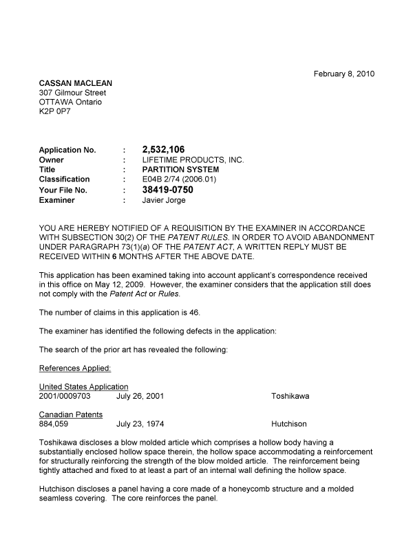 Canadian Patent Document 2532106. Prosecution-Amendment 20100208. Image 1 of 3