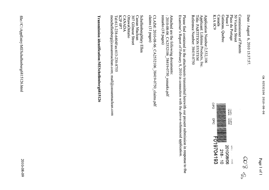 Document de brevet canadien 2532106. Poursuite-Amendment 20100806. Image 1 de 30