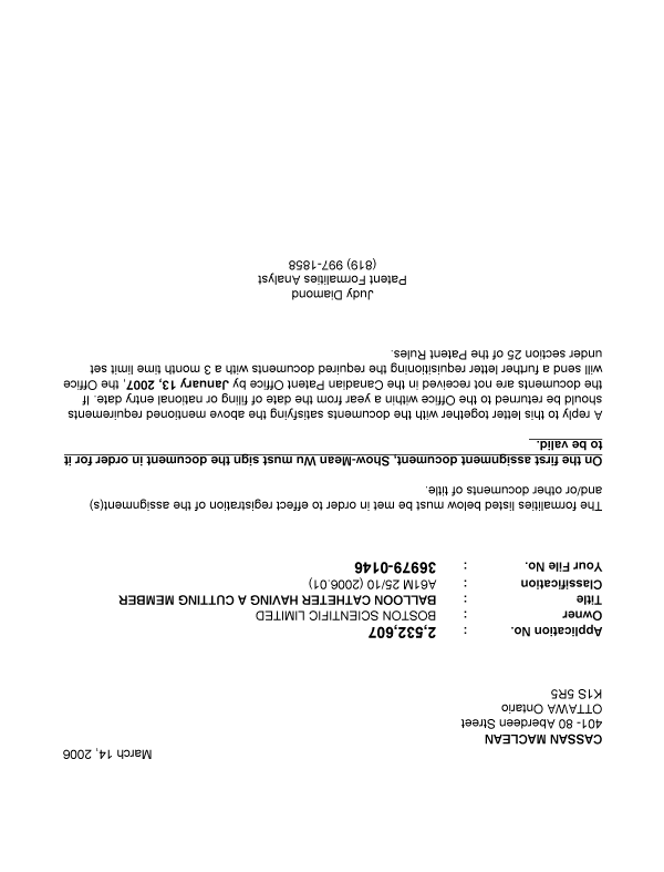Canadian Patent Document 2532607. Correspondence 20060310. Image 1 of 1