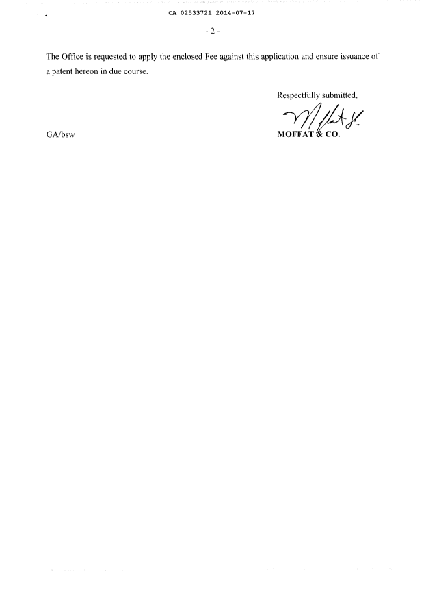 Document de brevet canadien 2533721. Correspondance 20140717. Image 2 de 2
