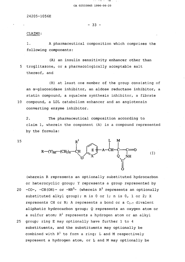 Document de brevet canadien 2533845. Revendications 19960620. Image 1 de 21