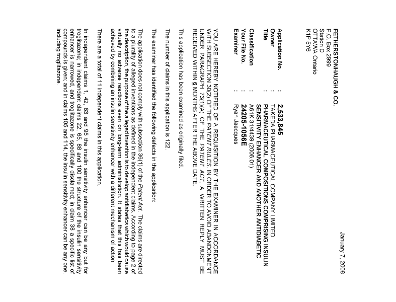 Document de brevet canadien 2533845. Poursuite-Amendment 20080107. Image 1 de 3