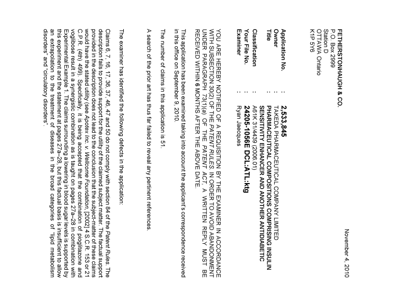 Document de brevet canadien 2533845. Poursuite-Amendment 20101104. Image 1 de 4