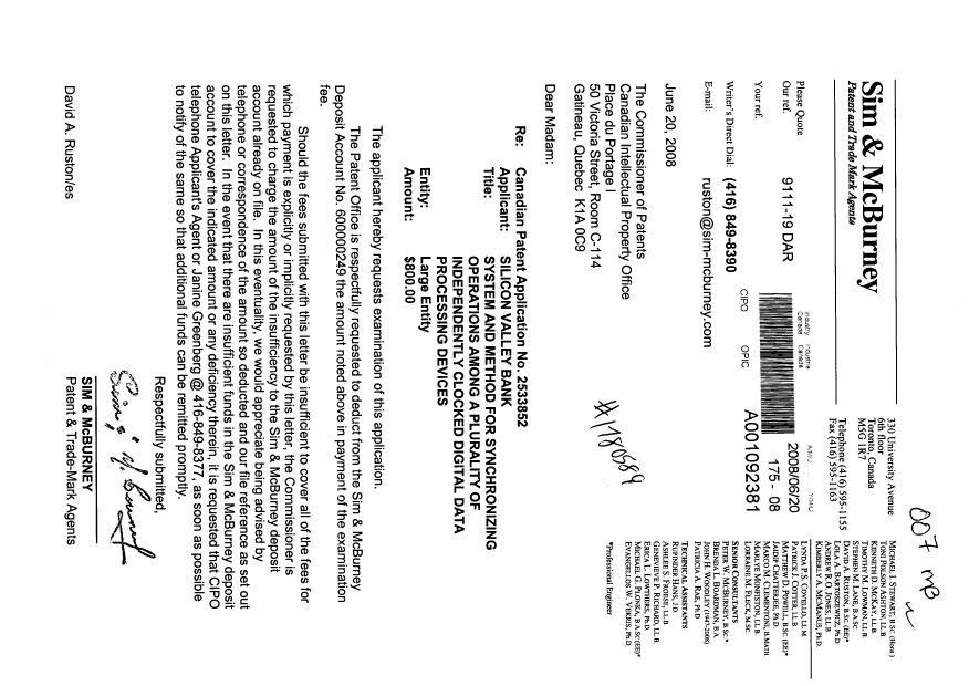 Document de brevet canadien 2533852. Poursuite-Amendment 20080620. Image 1 de 1