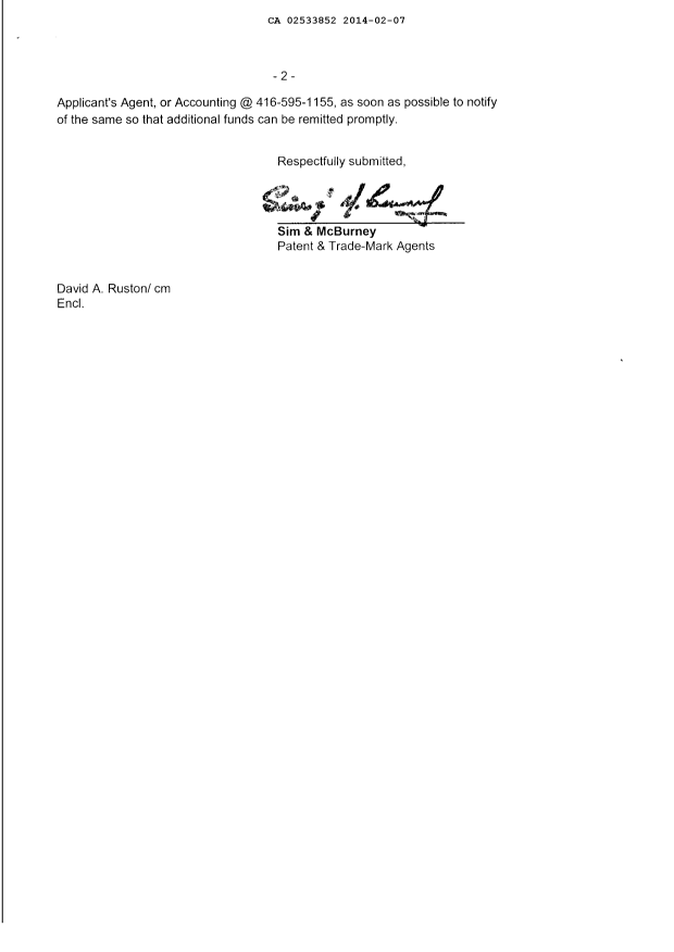 Document de brevet canadien 2533852. Correspondance 20140207. Image 2 de 2