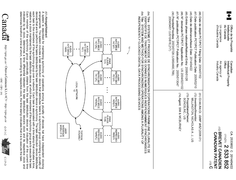 Document de brevet canadien 2533852. Page couverture 20140324. Image 1 de 1
