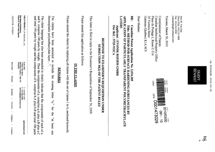 Canadian Patent Document 2534385. Prosecution-Amendment 20100330. Image 1 of 22